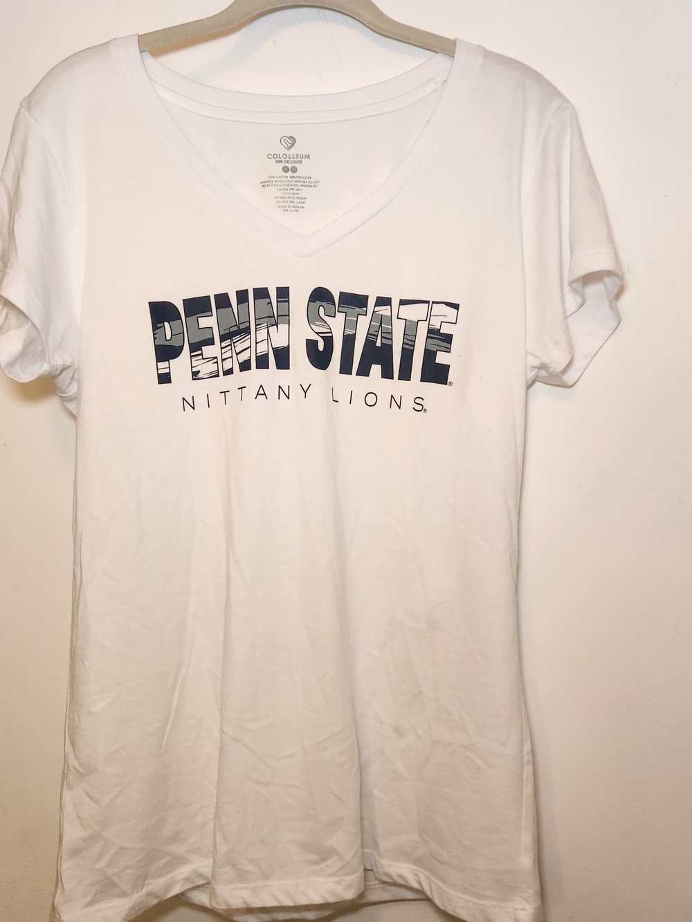 Colosseum White Penn State V-Neck T-Shirt with Navy Graphic